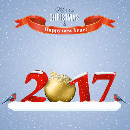 happy new year and merry Christmas Winter template for greeting and postal card, invitation, 2017 with christmas ballのイラスト素材