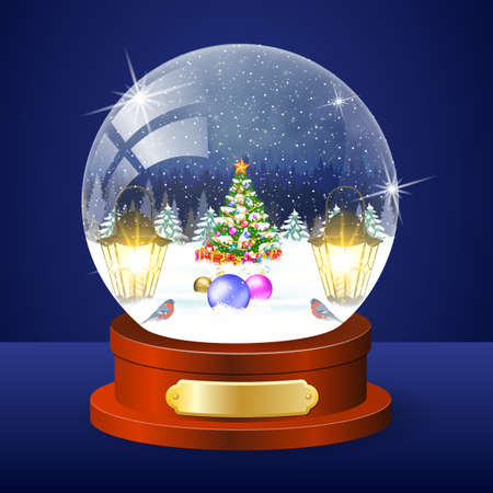 Christmas winter landscape globe with christmas tree inside vector illustrationのイラスト素材