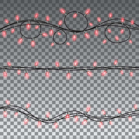 Glowing Christmas lights isolated on transparent background design elements. Set garlands for greeting card design. vector illustrationのイラスト素材