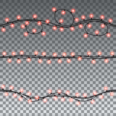 Glowing Christmas lights isolated on transparent background design elements. Set garlands for greeting card design. vector illustrationのイラスト素材