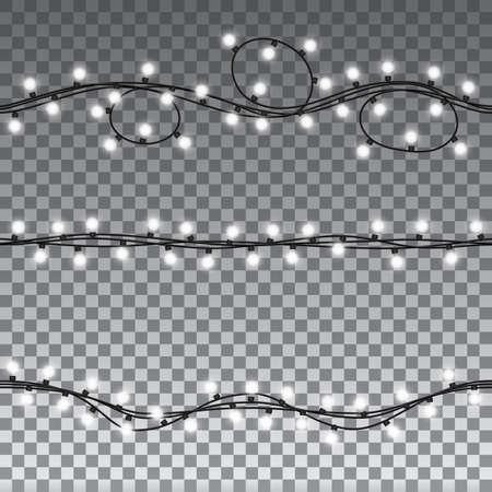Glowing Christmas lights isolated on transparent background design elements. Set garlands for greeting card design. vector illustrationのイラスト素材