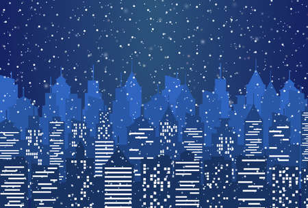 Silhouette of the city night sky with stars . vector illustrationのイラスト素材
