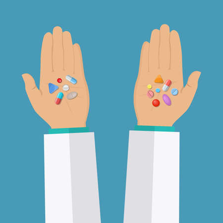 Hands with pills.のイラスト素材