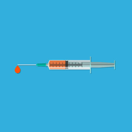 Syringe on a blue background with a dropのイラスト素材
