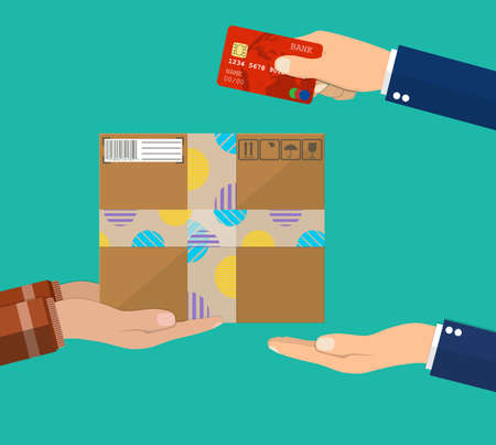 Human hand holds money and pay for the packageのイラスト素材