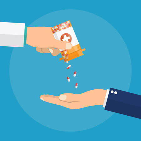 Pharmacist giving medicine pills to patientのイラスト素材