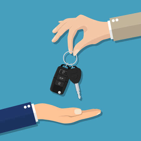 Car seller hand giving key to buyerのイラスト素材