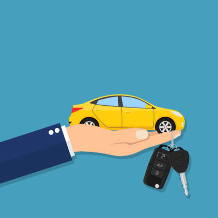 Car seller hand giving key to buyerのイラスト素材