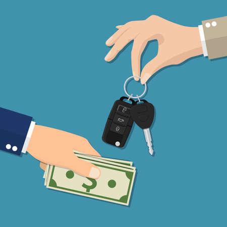 Car salesman giving key to new owner.のイラスト素材