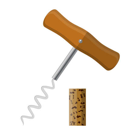 Corkscrew with wooden handle and wine cork.のイラスト素材