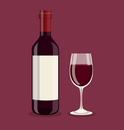Flat bottle and a glass of wineのイラスト素材