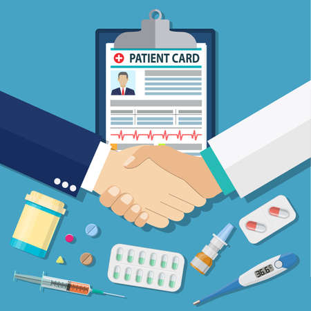 handshake between doctor and patient,のイラスト素材