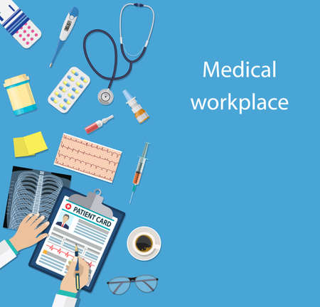 Workplace doctor at table.のイラスト素材
