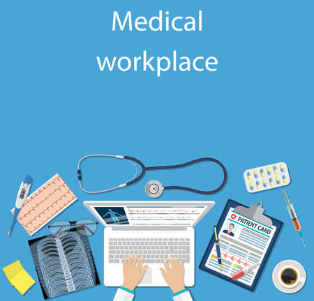 Workplace doctor at table.のイラスト素材