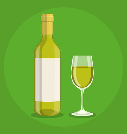Flat bottle and a glass of wineのイラスト素材