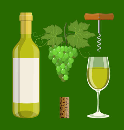 Bottle, glass, cork, corkscrewのイラスト素材