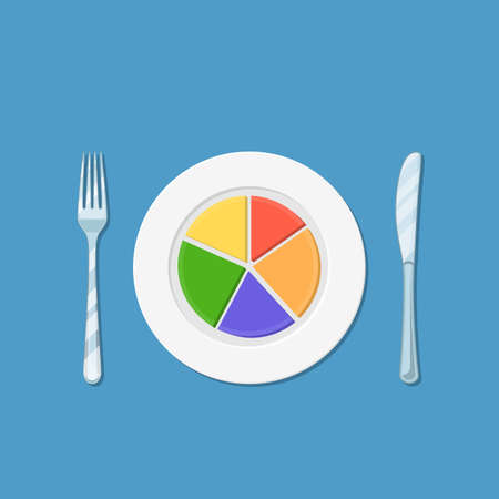 Pie charts cake on plate with knife and forkのイラスト素材