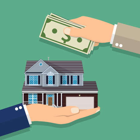 Hands with money and house.のイラスト素材