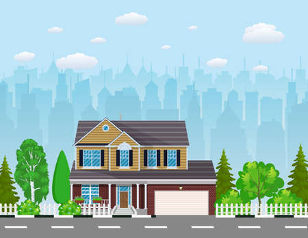 Private suburban house with trees,のイラスト素材