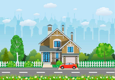 Private suburban house with trees,のイラスト素材