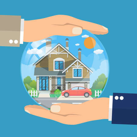 hands of agent, protect house and car.のイラスト素材