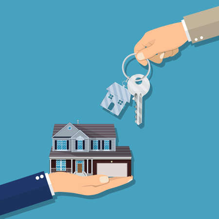 Businessman hands giving key for houseのイラスト素材