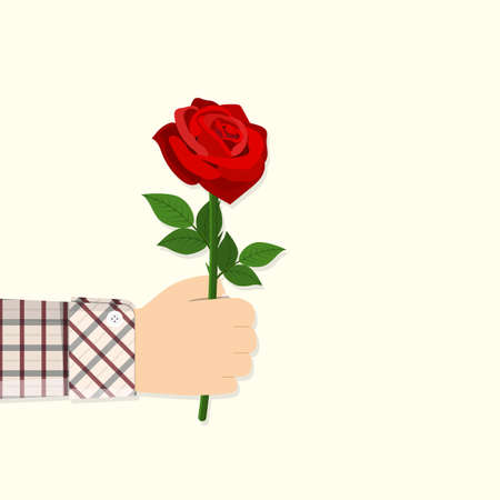 Man holding in hand red rose.のイラスト素材