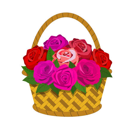 Bouquet of roses in the basketのイラスト素材