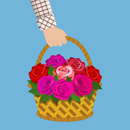 Bouquet of roses in the basketのイラスト素材