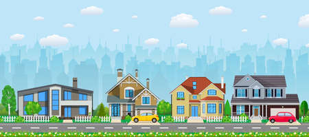 Private suburban houses with car,のイラスト素材