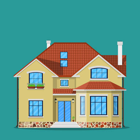 Suburban family house with garage.のイラスト素材