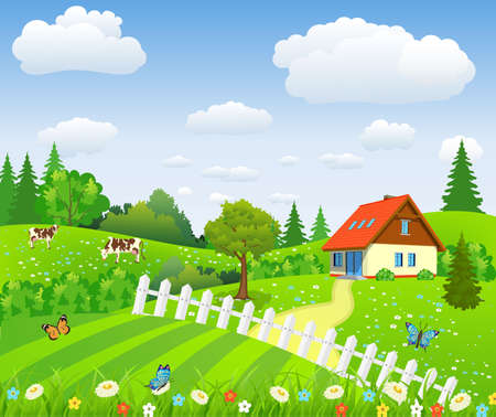 Rural landscape with fields and hillsのイラスト素材