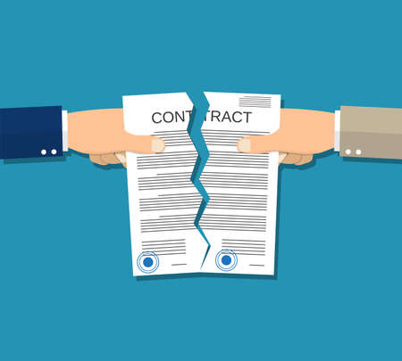 Two hands torn in half contract document.のイラスト素材