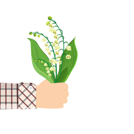 Man holding in hand Lily Of The Valleyのイラスト素材