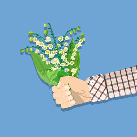 hand holding bouquet Lily Of The Valleyのイラスト素材