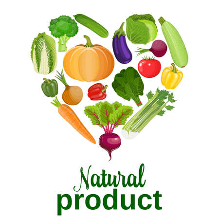 Heart of vegetables. Fresh organic food, healthy eating. vector illustration in flat style.のイラスト素材