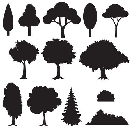 Set of various stylized trees in silhouette. vector illustrationのイラスト素材