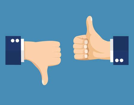 Thumbs up and down, like dislike icons for social network. vector illustration in flat styleのイラスト素材