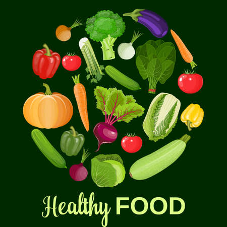 Healthy vegetables and vegetarian food banners Fresh organic food, healthy eating . illustration in flat styleのイラスト素材