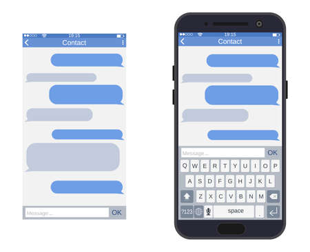 Smartphone with messaging sms app, vector illustration in flat style.のイラスト素材