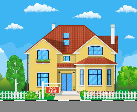 Home for rent icon. Real Estate concept, template for sales, rental, advertising. Vector illustration in flat styleのイラスト素材