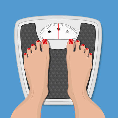 woman weighed on floor scales, vector illustration in flat styleのイラスト素材