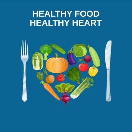 Healthy heart with healthy food diet concept. Vector illustration in flat styleのイラスト素材