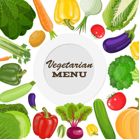 Vegetarian menu cover. Dieting and nutrition. Vector illustration in flat styleのイラスト素材