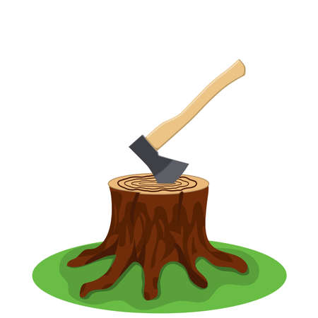 A tree stump with an axe stuckのイラスト素材