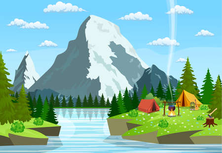 Vector flat illustration camping.のイラスト素材