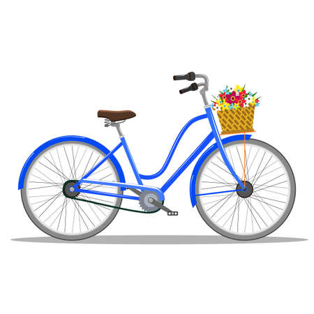 Bicycle with basket of flowers.のイラスト素材