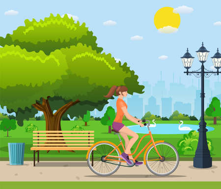 Couple Riding Bicycles In Public Park,のイラスト素材