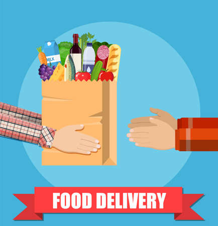 Hands hold food package.のイラスト素材