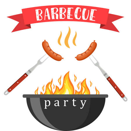 Bbq or barbecue party invitation vector illustration.のイラスト素材